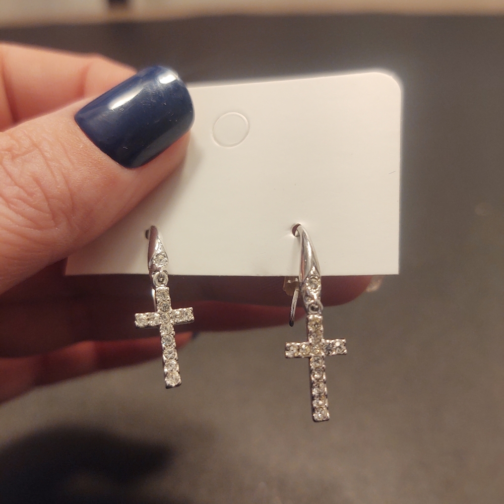 Silver cross earrings